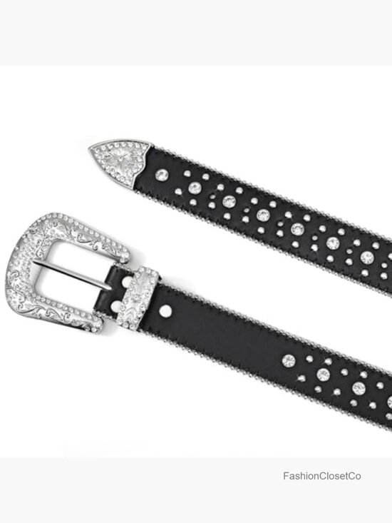 Rhinestone Studded Faux Leather Belt with Buckle, Western Cowgirl Style main image 5
